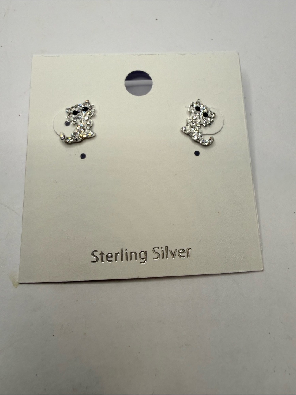 Sterling Silver Clear Crystal Cat Stud Earrings - Unbranded
